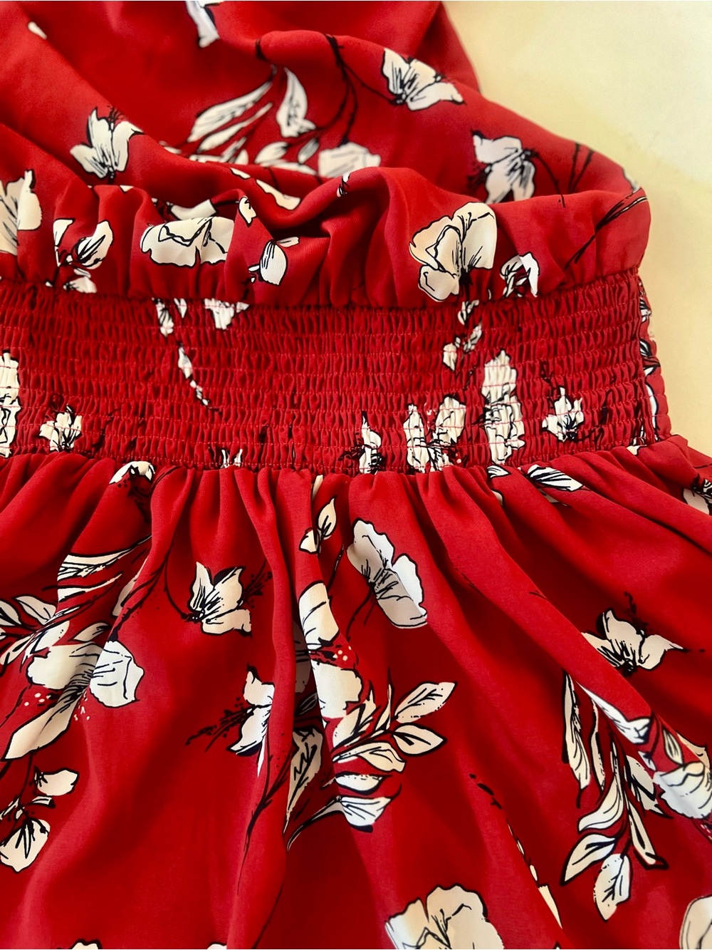 Red Floral Long Sleeve Tiered Dress, Size XL - Picture 5 of 7